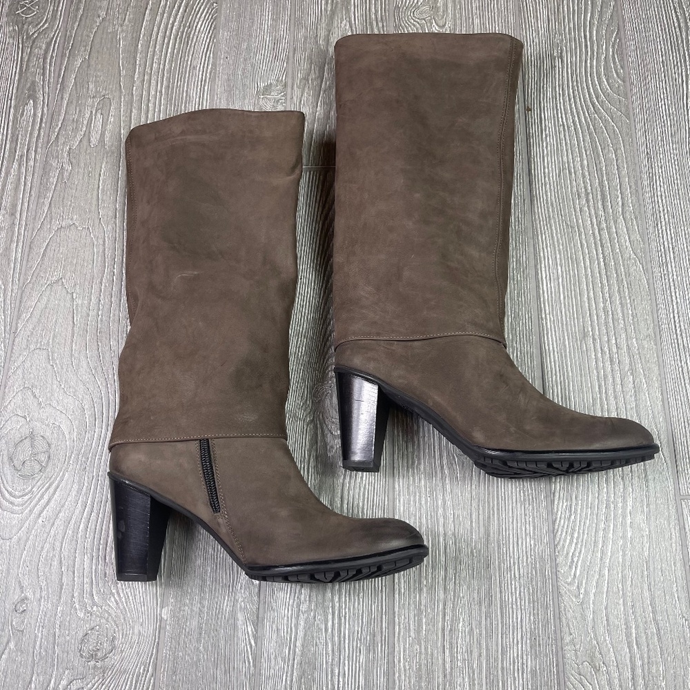 Paul Green Tall Leather Boots Women's Size Eu 36 Us 5.5 Tan Brown Fold Over Top